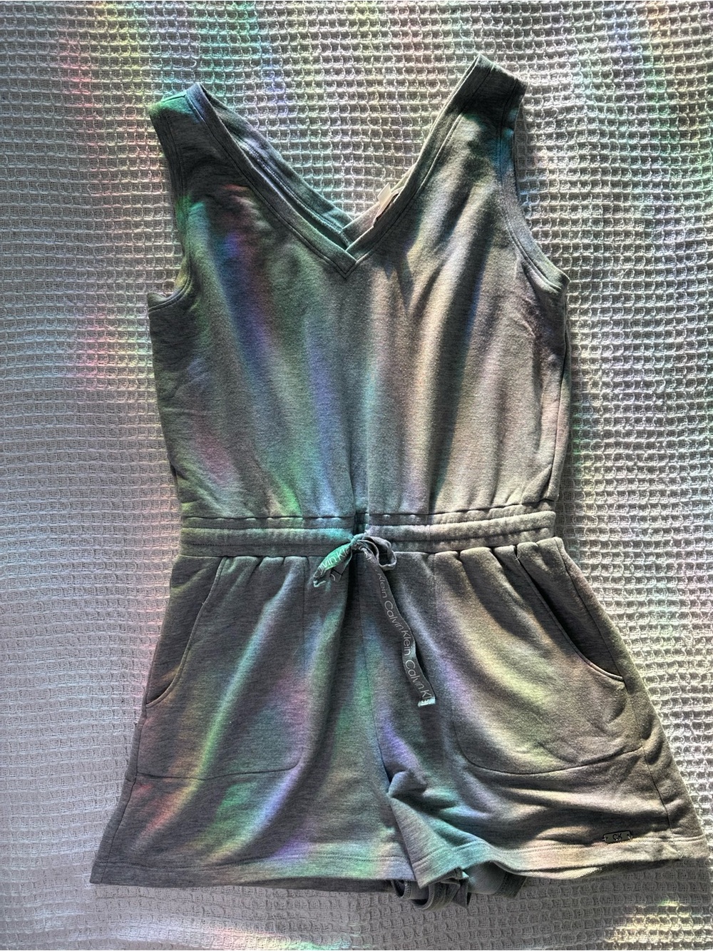 Calvin Klein Gray Sleeveless Romper Drawstring Waist Lounge Athleisure Medium